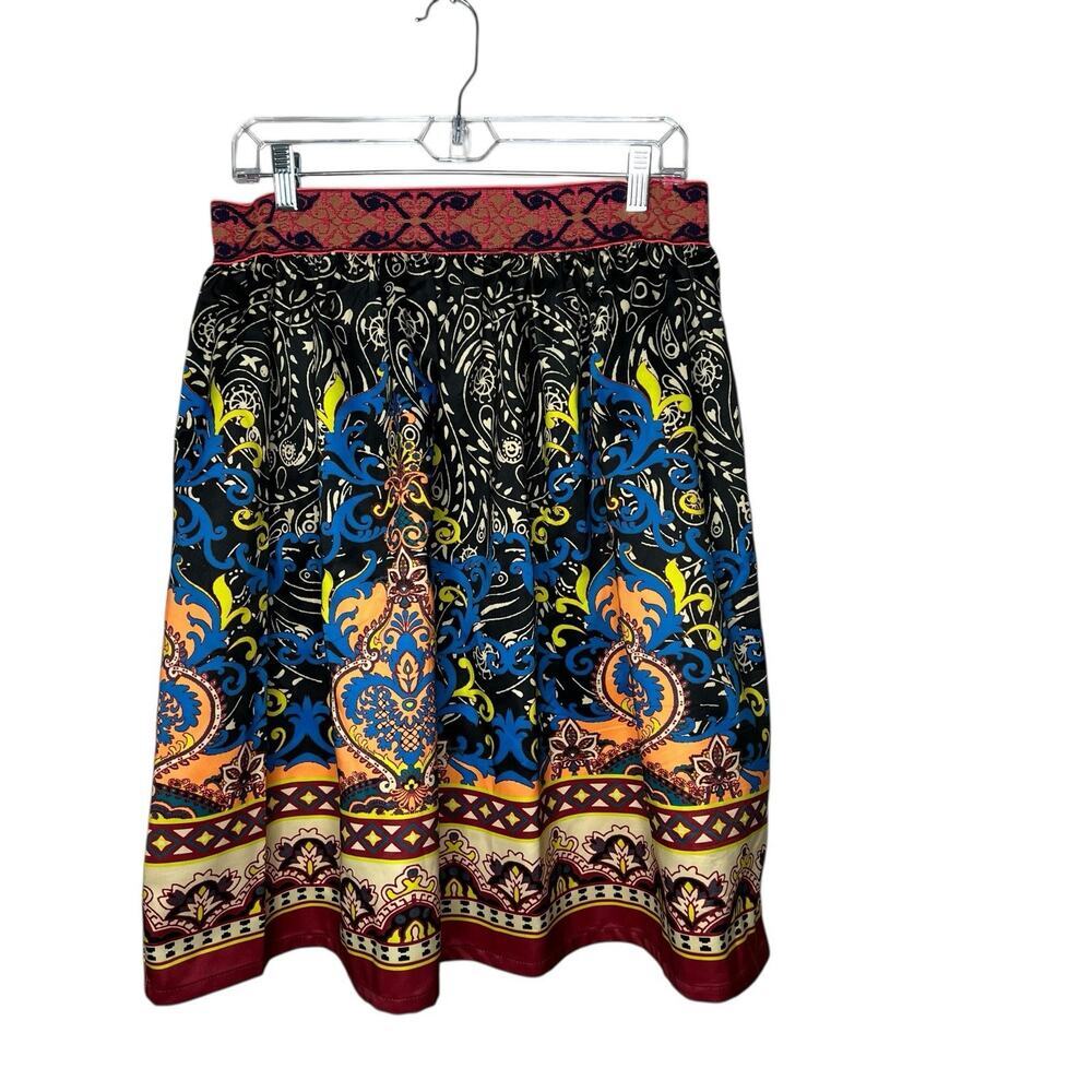 Flying Tomato‎ Skirt Womens Large Black Multicolor Tribal Boho Elastic Waist